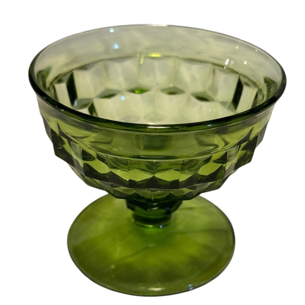 Vintage Indiana Glass Whitehall Avocado Green Sherbet Cups Set of 2 MCM Retro - Picture 5 of 16
